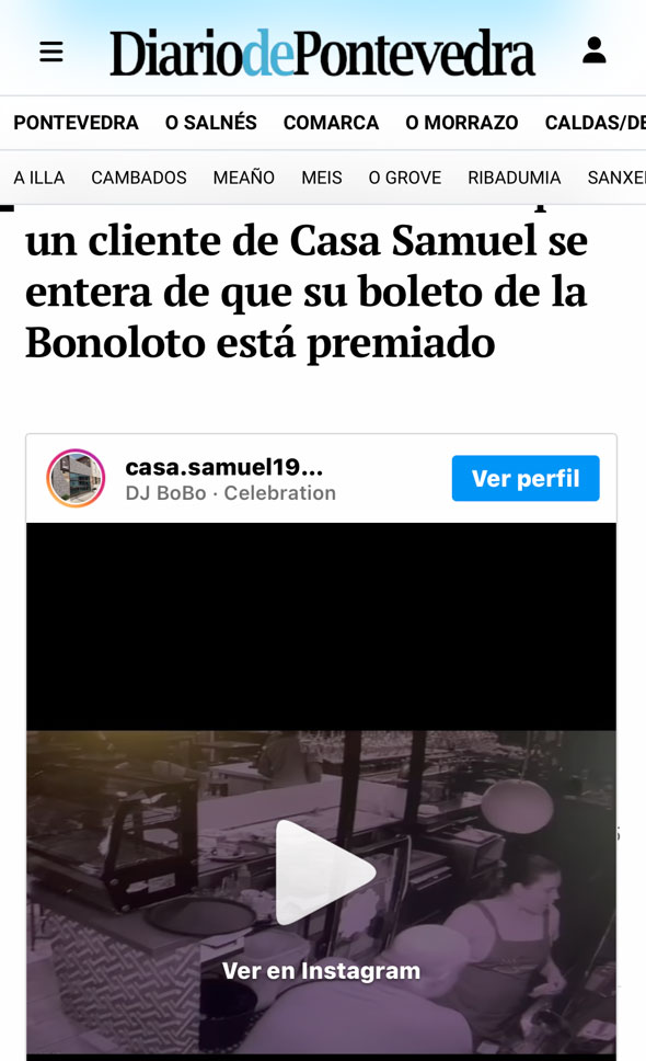 Artículo periodístico: Casa Samuel, el bar de Meis fiel a la suerte