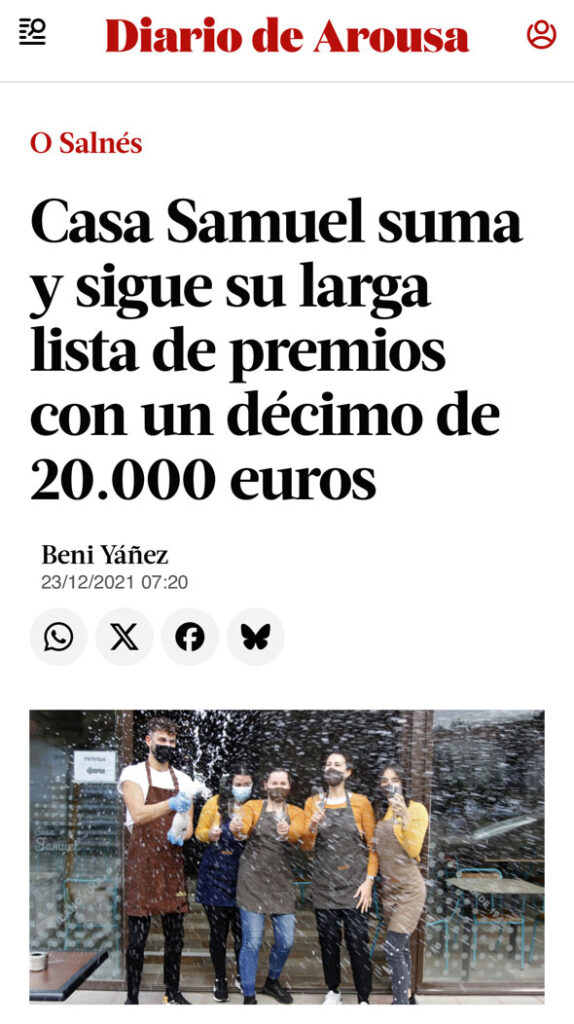Noticia de premios de Casa Samuel en Diario de Arousa.