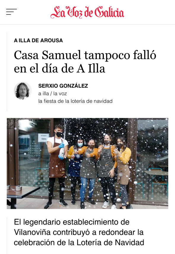 Noticia prensa: Bar Casa Samuel no falla en el reparto de premios