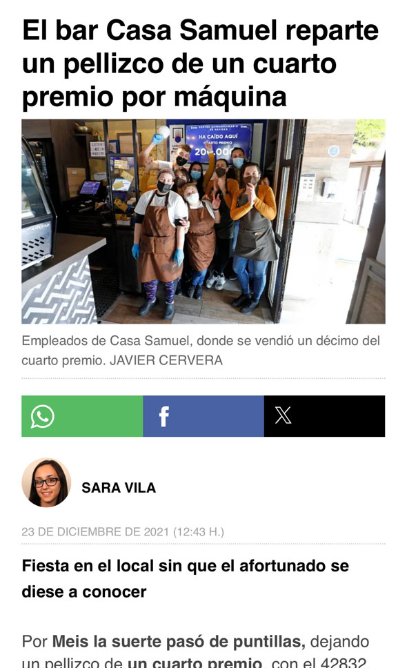 Recorte: Casa Samuel sigue sumando premios de lotería en Galicia