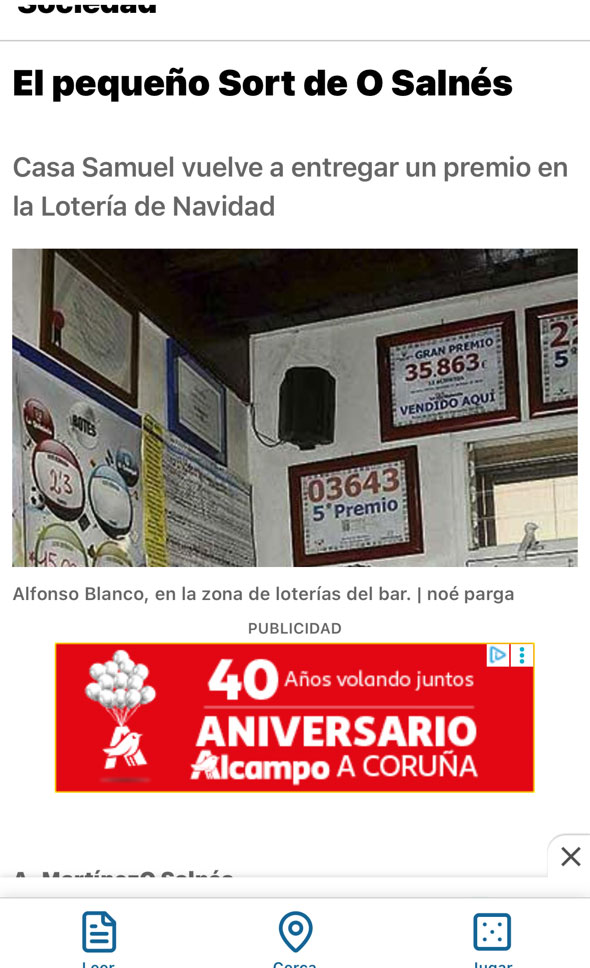 Recorte: Casa Samuel sigue sumando premios de lotería en Galicia